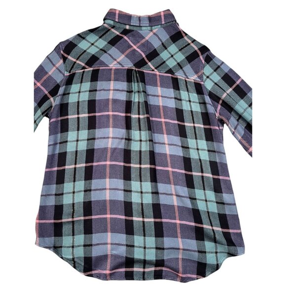Rails Hunter Plaid Flannel Shirt Teal Navy Pink Gold Lurex Medium - Picture 4 of 11
